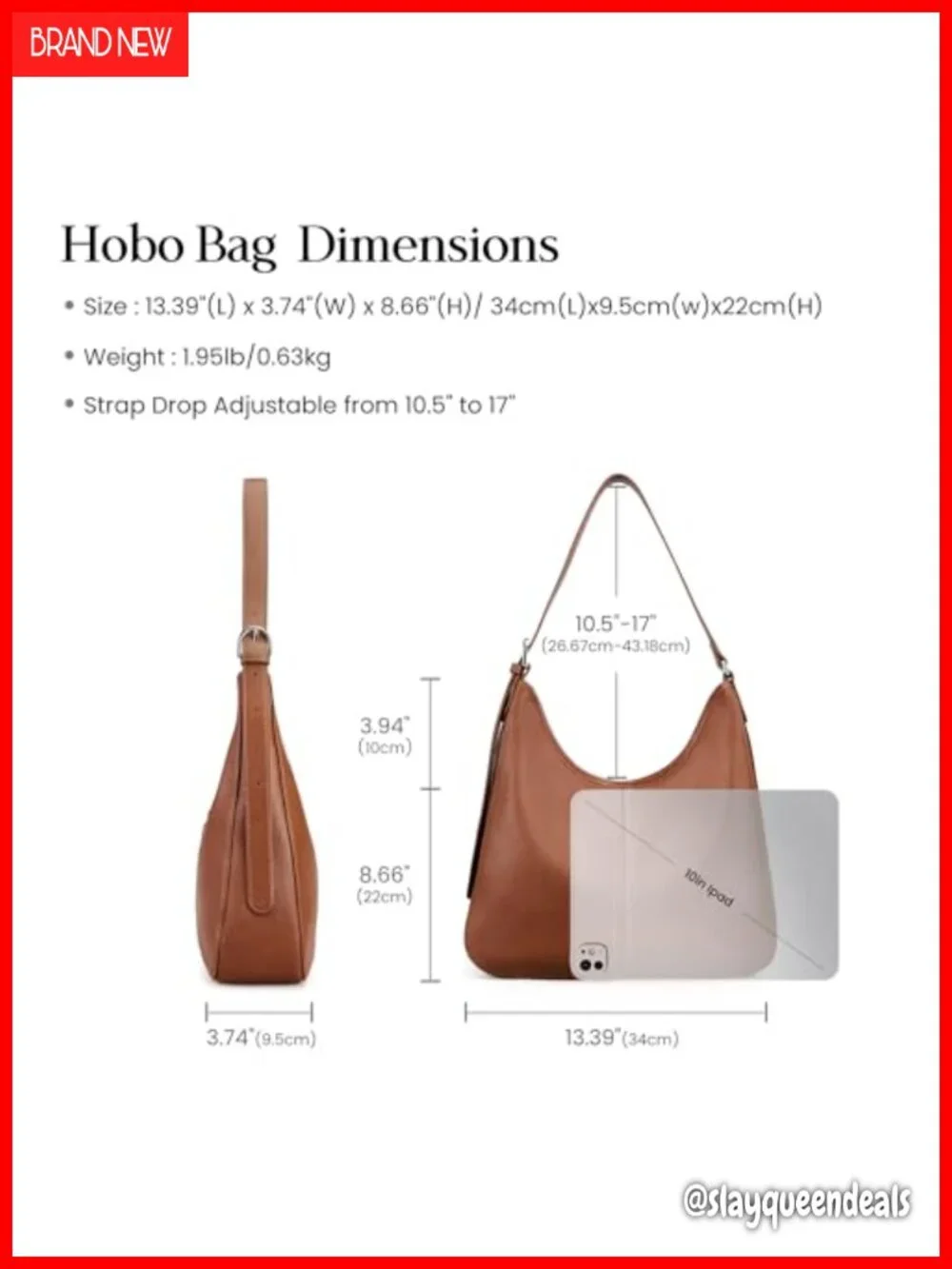 Genuine Leather Hobo Handbag for Women with Adjustable Shoulder Strap
